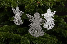 Juletræspynt - ophæng til juletræet, engle med sølv glimmer