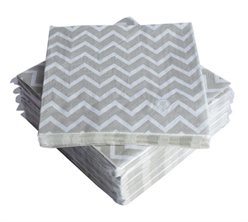 Papirservietter - Hvide og grå zigzag - Kasse med 1200 servietter - 33x33 cm.