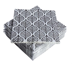 Papirservietter - Hvid med sort mønster - Kasse med 1200 servietter - 33x33 cm.