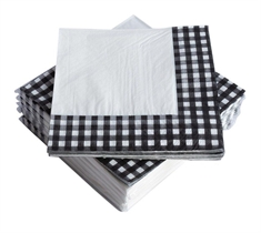 Papirservietter - Hvid med sort kant - Kasse med 1200 servietter - 33x33 cm.