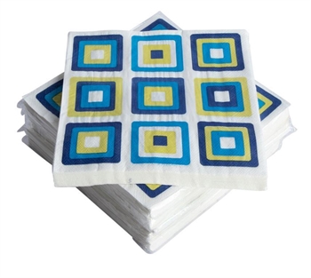 Papirservietter - Med blå firkanter - Kasse med 1200 servietter - 33x33 cm.
