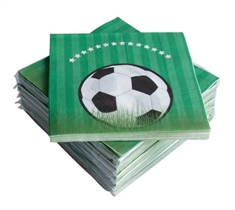 Papirservietter - Grøn med fodbold motiv - Kasse med 1200 servietter - 33x33 cm.