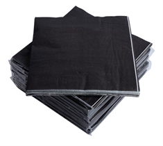 Papirservietter - Sorte - Kasse med 1200 servietter - 33x33 cm.