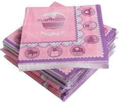 Papirservietter - Pink med barnevogn - Kasse med 1200 servietter - 33x33 cm.