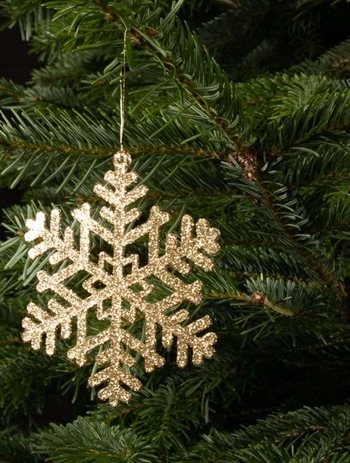 juletræspynt - Snefnug med guldglimmer måler 10x9 cm. 12 stk. 